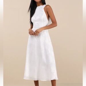 Lulus Sendoa White Burnout Cowl Back Midi Dress